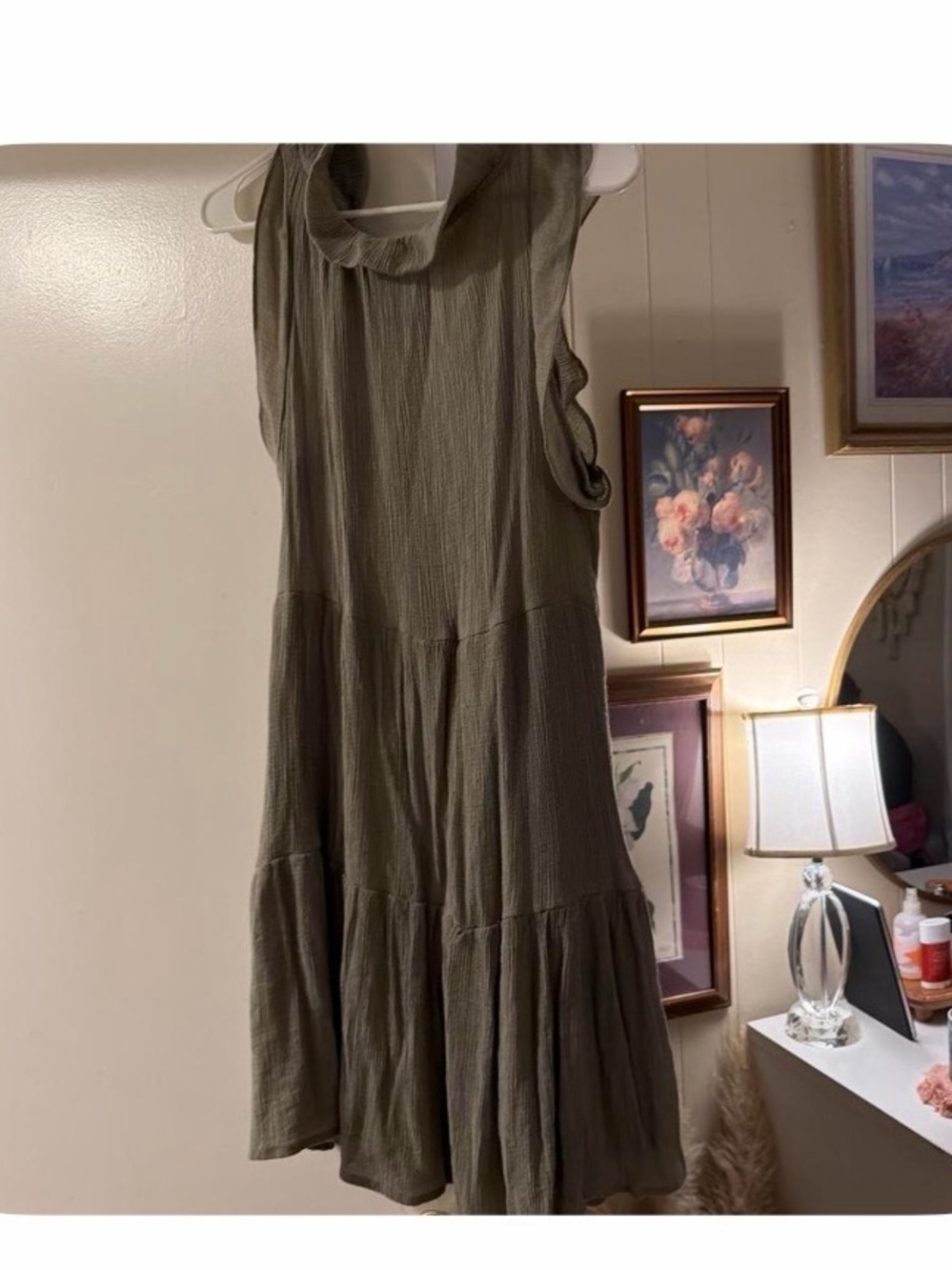 Sweet Wanderer Olive Sleeveless Tiered Midi Dress